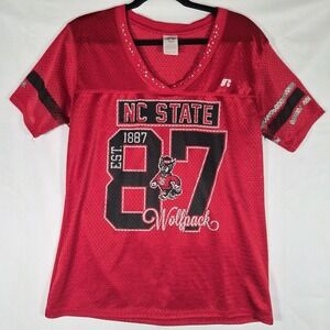 NC State Wolfpack Jersey Women Medium Red Russell Athletic Mesh Football...